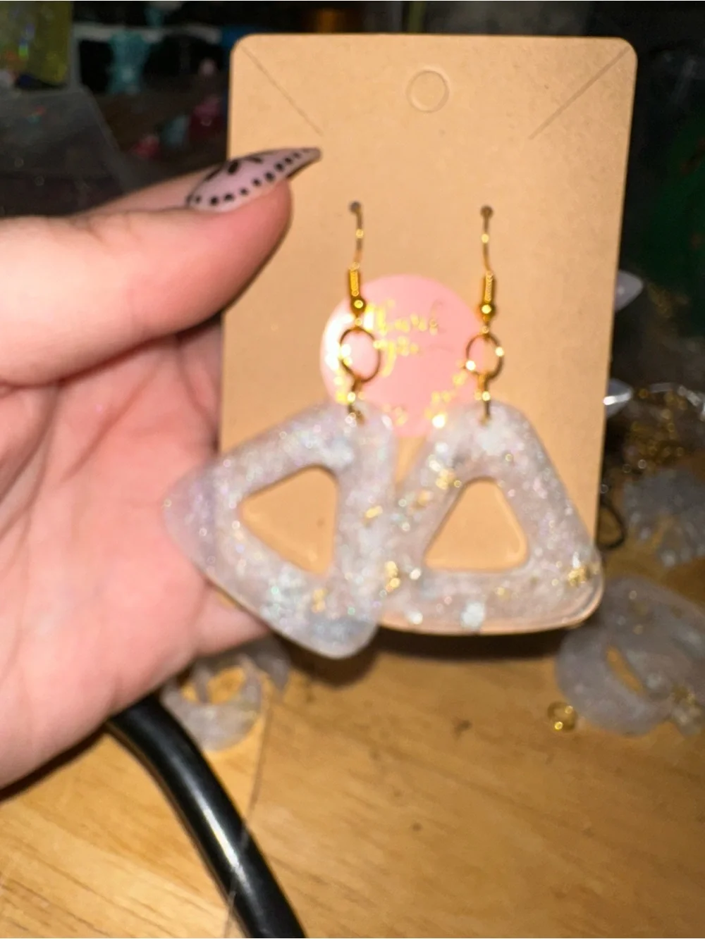 Handmade Sparkle Triangle Dangle Earrings - Gold Hardware - Unbranded